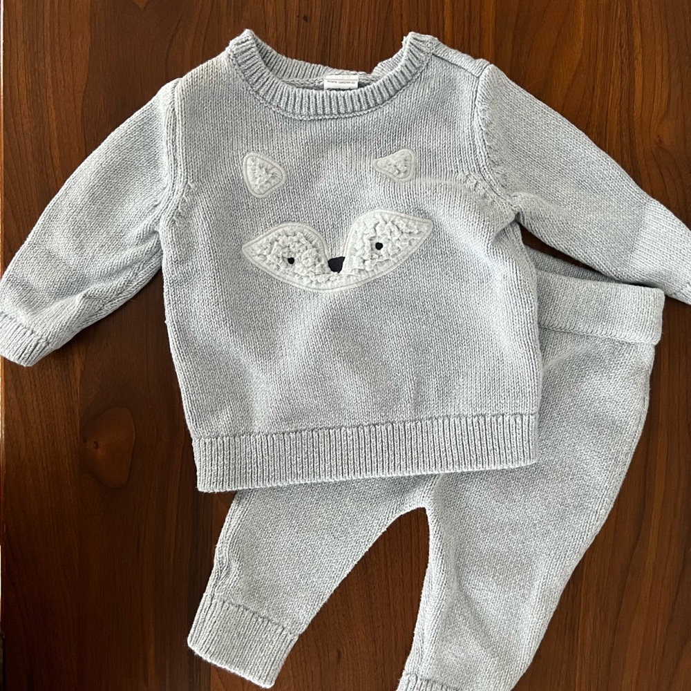 Carter’s Baby Light Blue Sweater and Pants Set with Fox Design